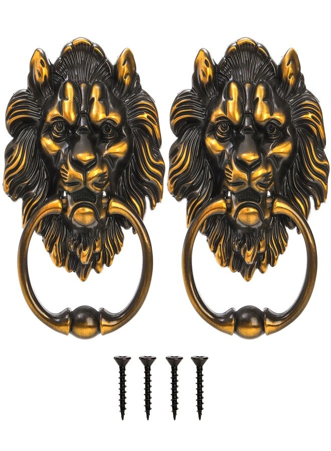 YOUEON 2 Pcs Lion Head Door Knocker, 6 Inch Decorative Door & Gate Knocker with Mounting Screws, Antique Brass Door Knocker for Front Door, Cabinet - Image 1
